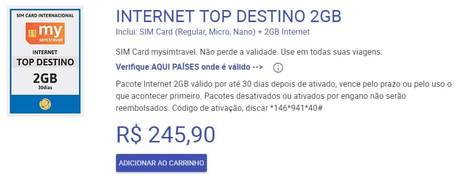 Pacote de internet do chip pré pago para América do Sul